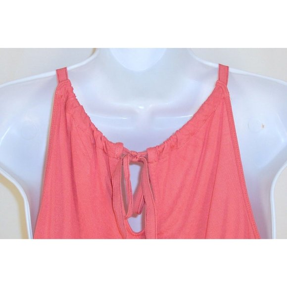 OS One September Anthropologie Coral Tank Top L FLowy Stitching Detail Tie Neck - Picture 3 of 6